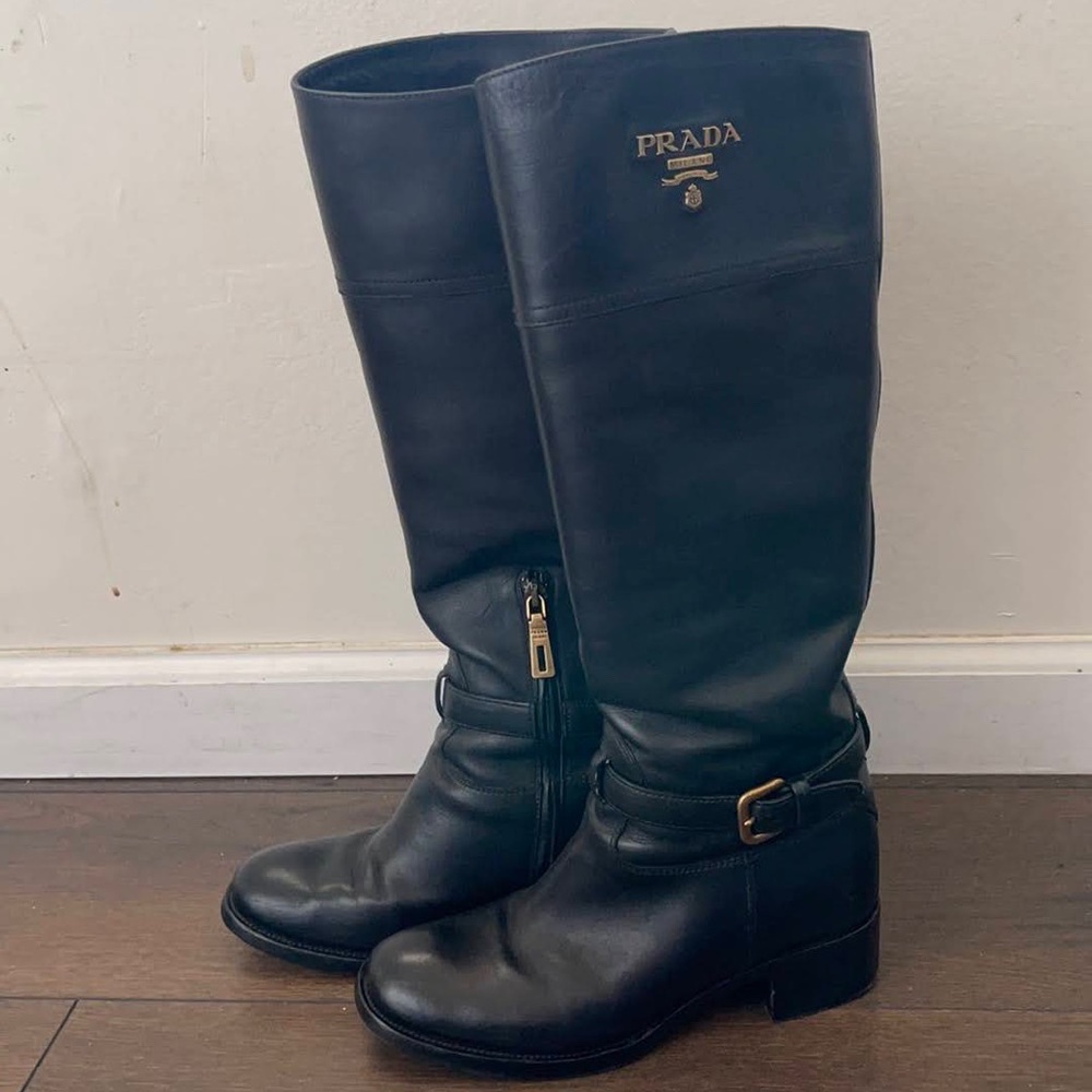 Prada riding boots very good condition missing one letter from logo